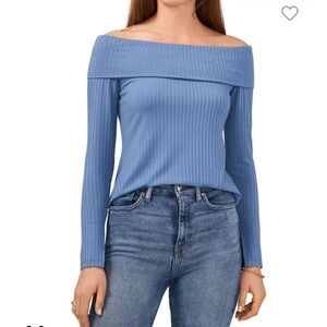 New 1. State Porcelin Blue Ribbed‎ Long Sleeve Off Shoulder Top Size XL NWT